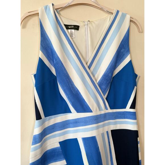 Slate & Willow RTR Colorblock Bodycon V Neck Dress Blue White Stripe 12 MINT - Picture 2 of 9